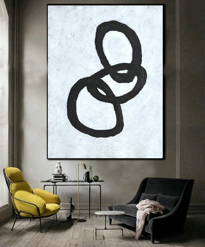 Acrylic Minimailist Painting,Black And White Minimal Painting On Canvas - Original Art Acrylic Painting